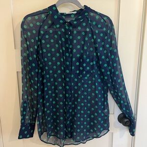 Equipment Blue and Green Polka Dot Blouse, 100%silk